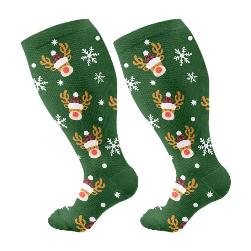 Plusock Plus Size Penguin Deer Cow Compression Socks - Green - 4XL - image 5