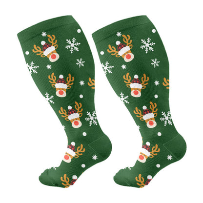 Plusock Plus Size Penguin Deer Cow Compression Socks - Green - 4XL - image 5