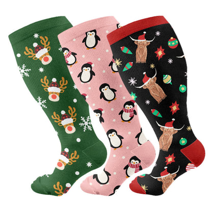 Plusock Plus Size Penguin Deer Cow Compression Socks(3 Pairs) - Multicolor - 4XL - image 1