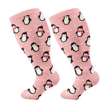 Plusock Plus Size Penguin Deer Cow Compression Socks - Pink - 4XL - image 6