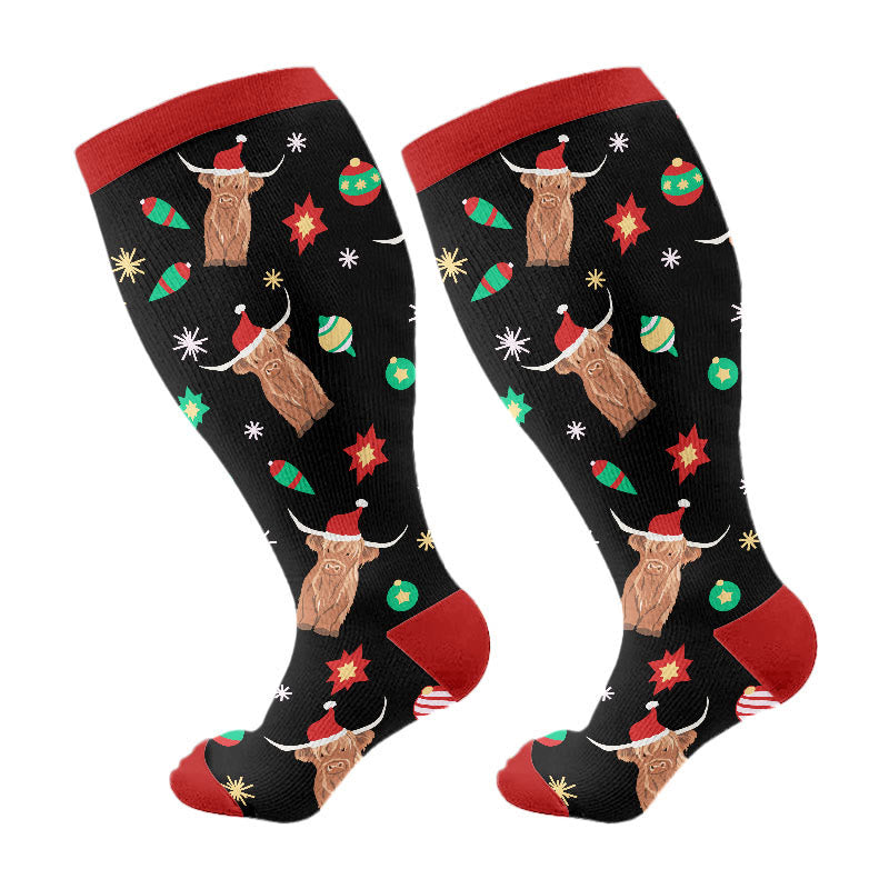Plusock Plus Size Penguin Deer Cow Compression Socks - Black - 4XL - image 7