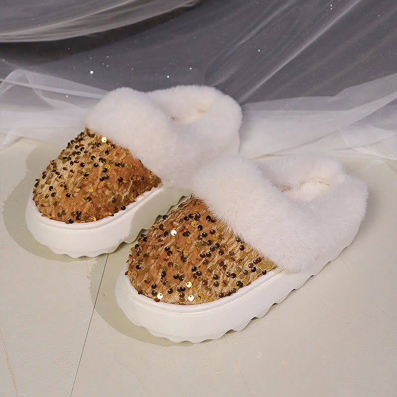 Plusock Plus Size Sequin Slippers - Golden - EU42-43(US8.5-9) - image 8