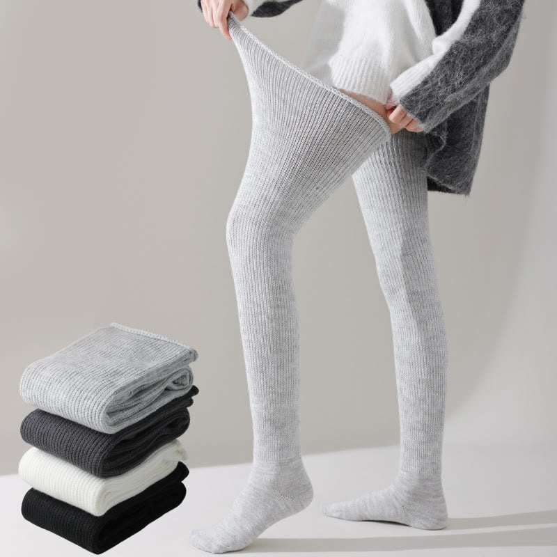 Plusock Plus Size Loose Cotton Thigh High Socks - Light Gray - One Size - image 2
