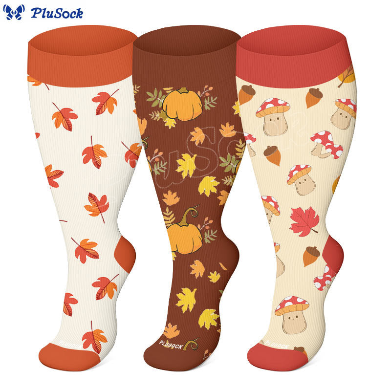 Plusock Plus Size Mushroom Maple Leaf Compression Socks - image 0