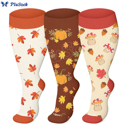 Plusock Plus Size Mushroom Maple Leaf Compression Socks - image 0