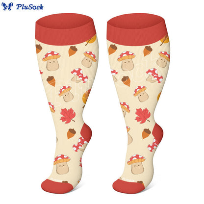 Plusock Plus Size Mushroom Maple Leaf Compression Socks - image 4