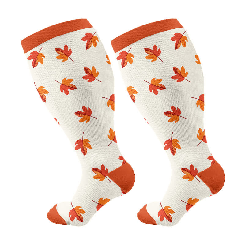 Plusock Plus Size Mushroom Maple Leaf Compression Socks - Orange - 4XL - image 5