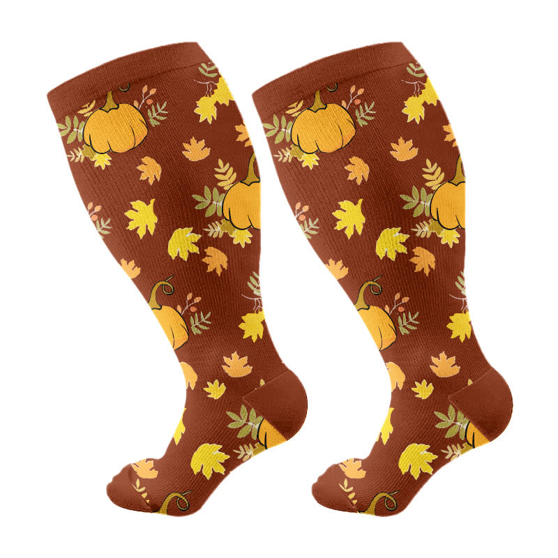 Plusock Plus Size Mushroom Maple Leaf Compression Socks - Brown - 4XL - image 6