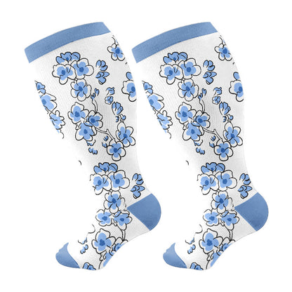 Plusock Plus Size Flower Series Compression Socks - Blue - 4XL - image 7