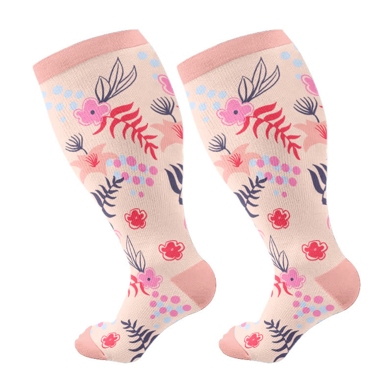 Plusock Plus Size Flower Series Compression Socks - Pink - 4XL - image 5