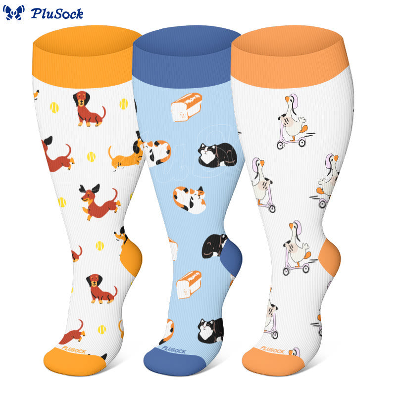 Plusock Plus Size Cats Dogs Ducks Compression Socks(3 Pairs) - image 0