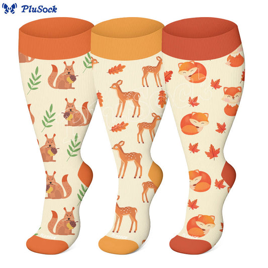 Plusock Plus Size Squirrel Deer Fox Compression Socks(3 Pairs) - image 0