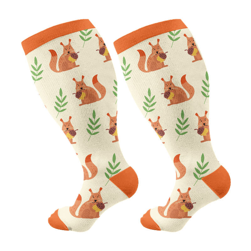 Plusock Plus Size Squirrel Deer Fox Compression Socks(3 Pairs) - Orange(1 Pair) - 4XL - image 6
