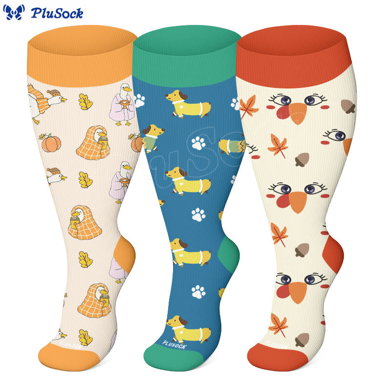 Plusock Plus Size Duck Dachshund Compression Socks(3 Pairs) - image 0