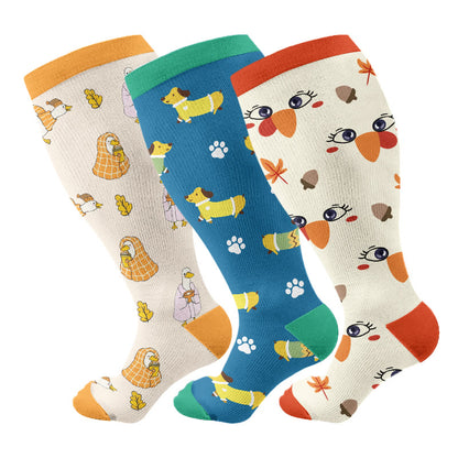 Plusock Plus Size Duck Dachshund Compression Socks(3 Pairs) - Multicolor - 4XL - image 1