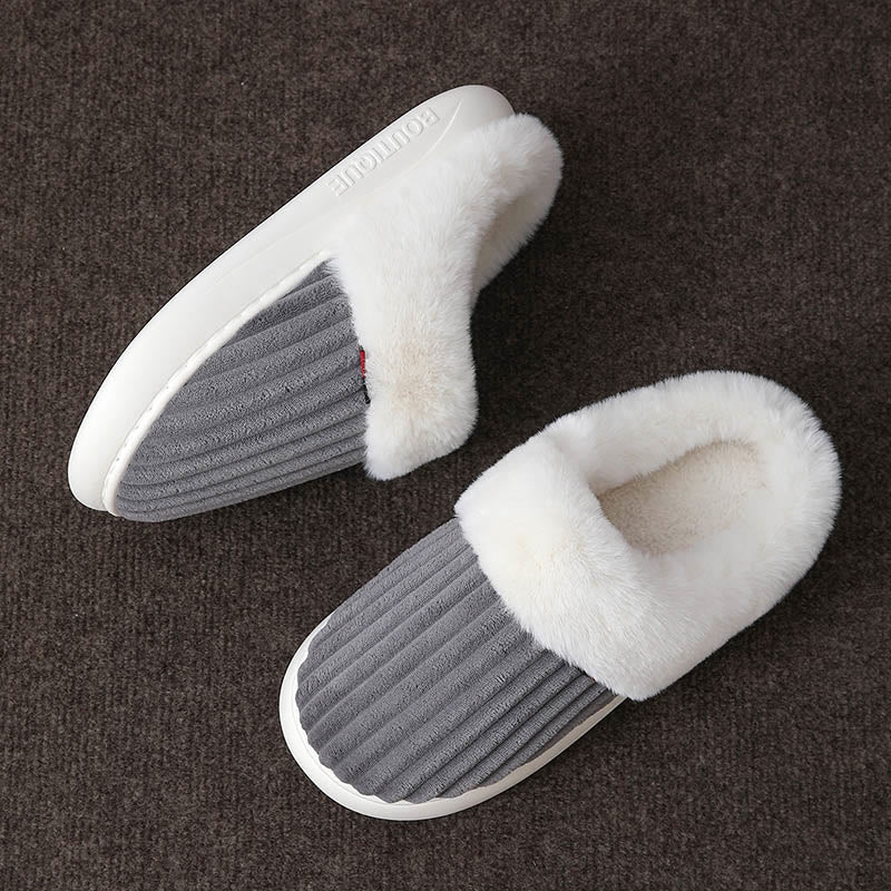 Plusock Plus Size White Plush Slippers - Grey - EU46-47(US8-9) - image 6