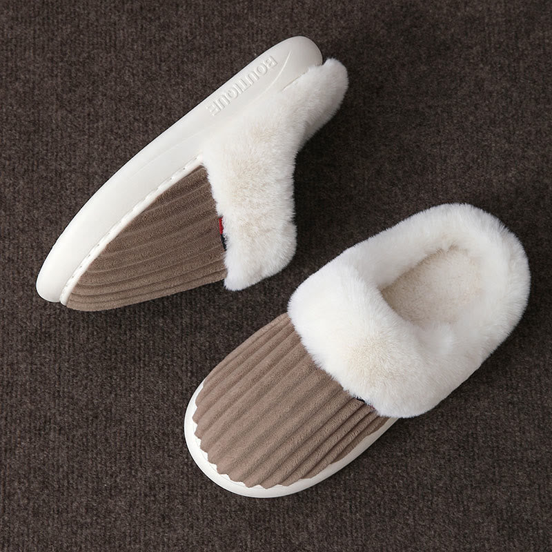 Plusock Plus Size White Plush Slippers - Coffee - EU46-47(US8-9) - image 7