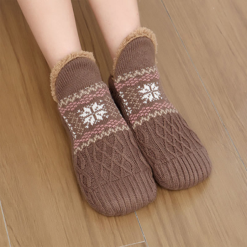 Plusock Plus Size Snowflake Slipper Socks - Coffee - EU40-43(US7-9) - image 12