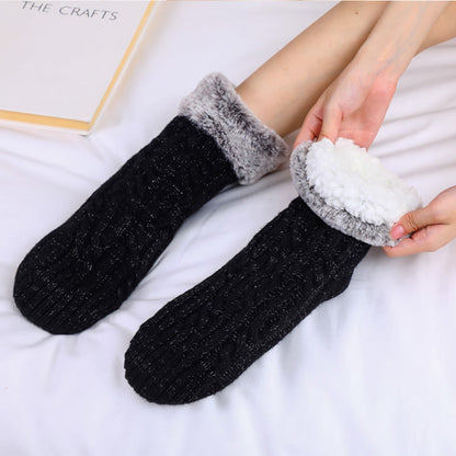 Plusock Plus Size Fleece Sock Cuffs Slipper Socks - Black - EU39-42(US6-8.5) - image 1