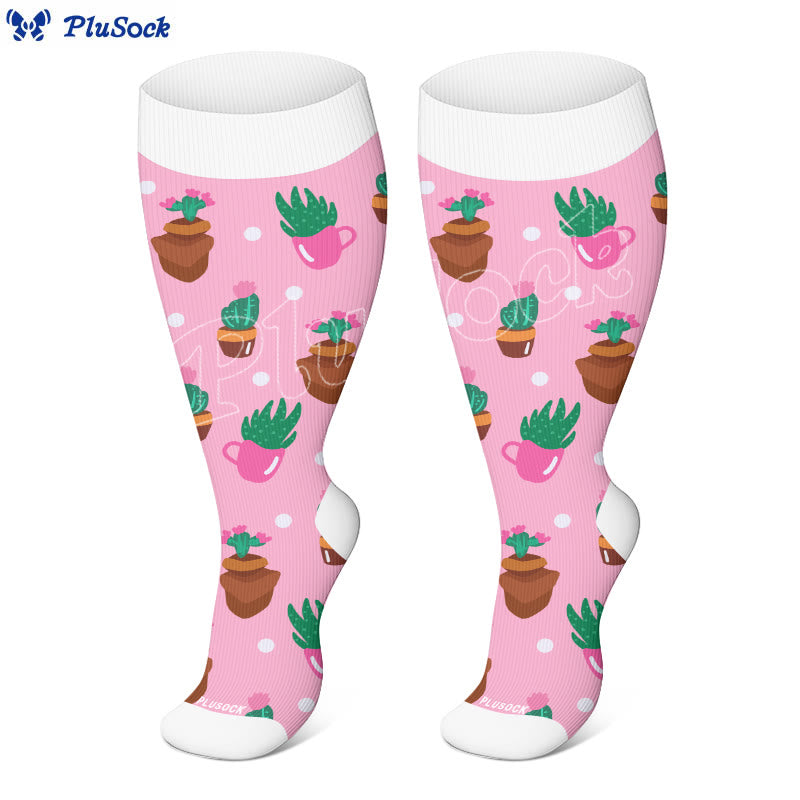 Plusock Plus Size Cactus Flowers Compression Socks(3 Pairs) - image 3