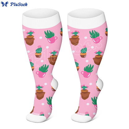 Plusock Plus Size Cactus Flowers Compression Socks(3 Pairs) - image 3