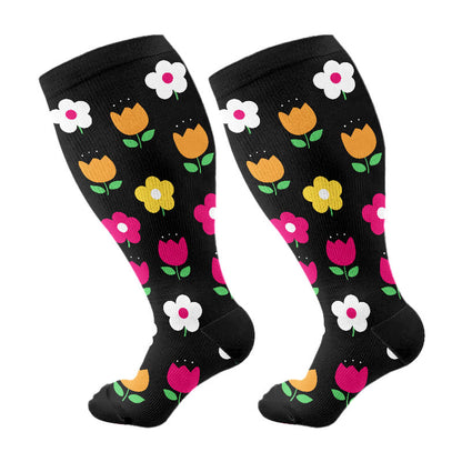 Plusock Plus Size Cactus Flowers Compression Socks(3 Pairs) - Black(1 Pair) - 4XL - image 6