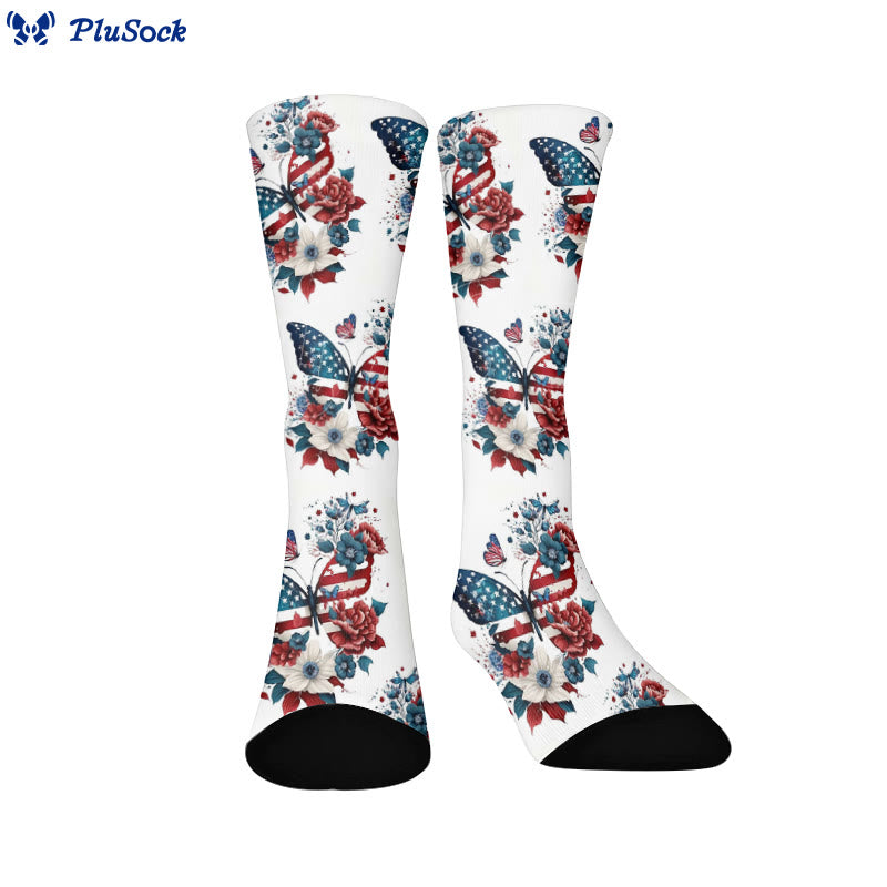 Plusock Plus Size Butterfly American Flag Quarter Socks - B - EU37-44(US4-10) - image 4