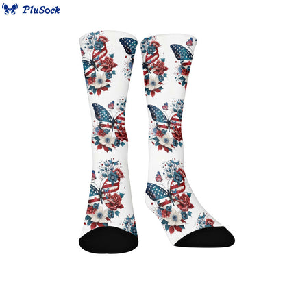 Plusock Plus Size Butterfly American Flag Quarter Socks - B - EU37-44(US4-10) - image 4