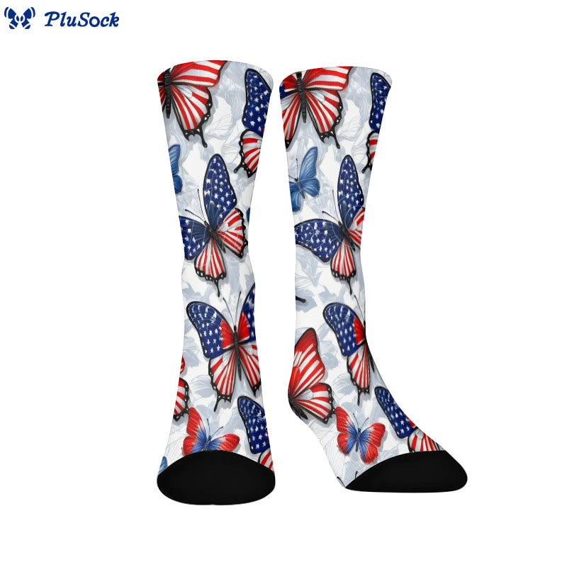 Plusock Plus Size Butterfly American Flag Quarter Socks - A - EU37-44(US4-10) - image 5