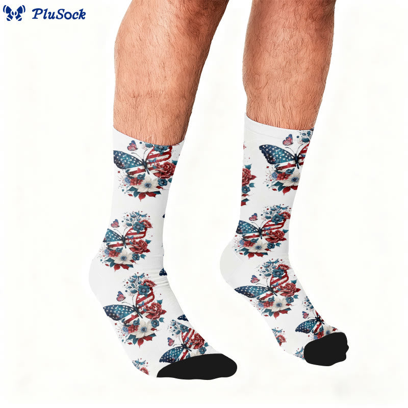 Plusock Plus Size Butterfly American Flag Quarter Socks - image 1