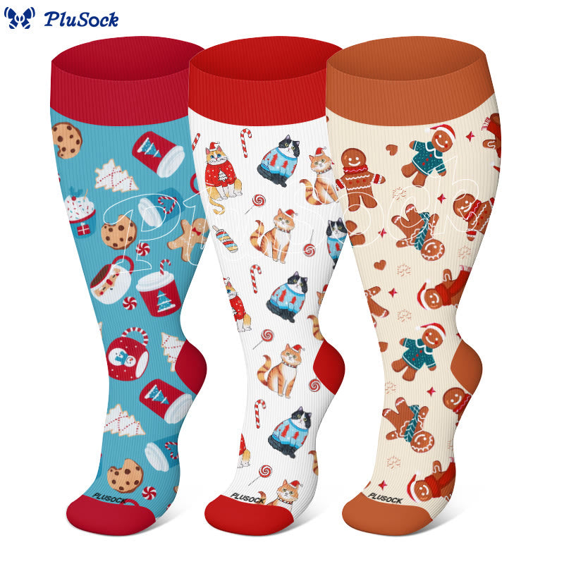 Plusock Plus Size Adorable Christmas Mix Compression Socks(3 Pairs) - image 0
