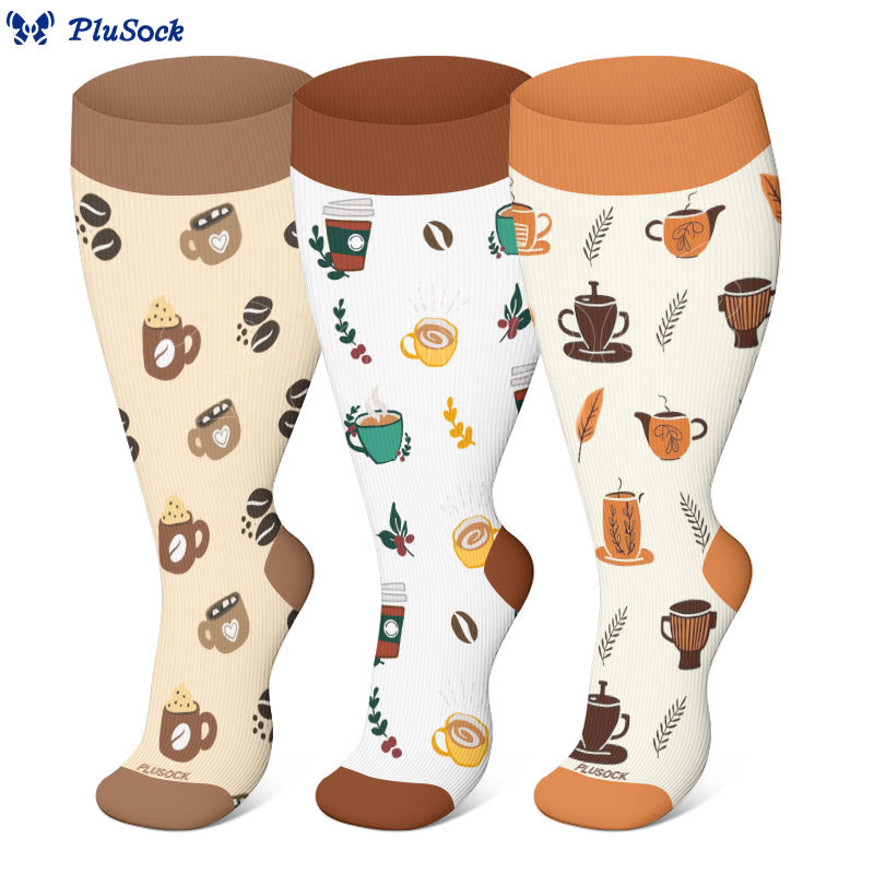 Plusock Plus Size Coffee Series Compression Socks(3 Pairs) - image 0