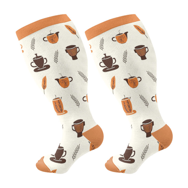 Plusock Plus Size Coffee Series Compression Socks(3 Pairs) - Orange(1 Pair) - 4XL - image 7