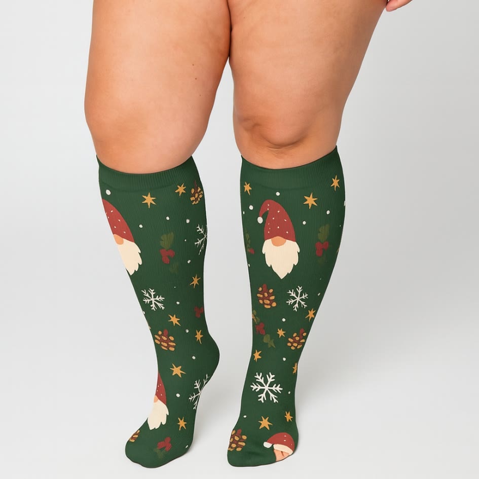 Plusock Plus Size Christmas Gnomes Birds Compression Socks(3 Pairs) - image 3