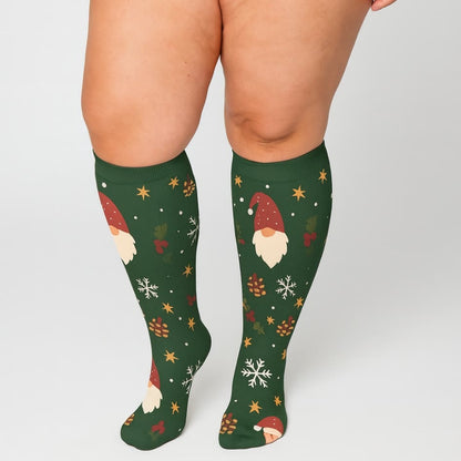 Plusock Plus Size Christmas Gnomes Birds Compression Socks(3 Pairs) - image 3