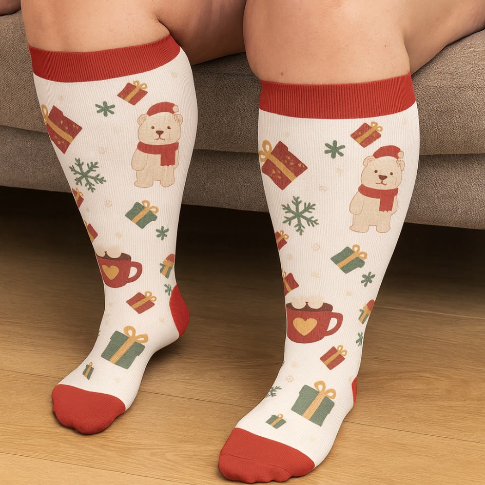 Plusock Plus Size Christmas Gnomes Birds Compression Socks(3 Pairs) - image 1