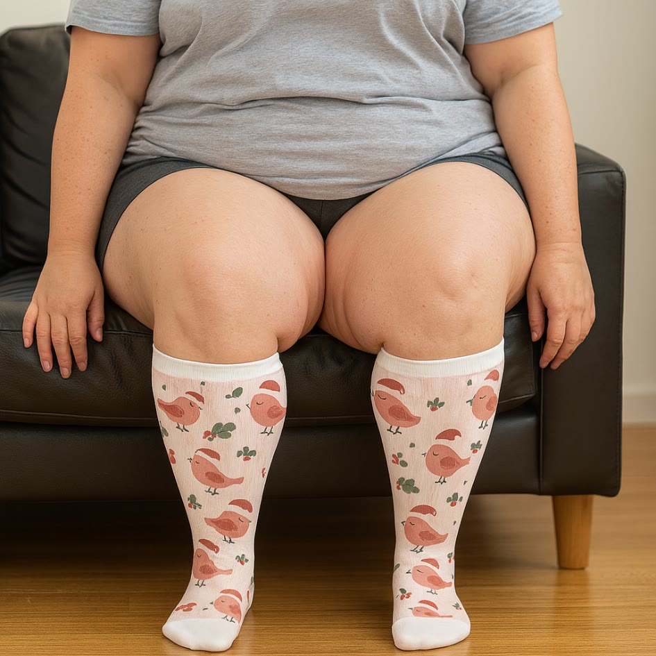 Plusock Plus Size Christmas Gnomes Birds Compression Socks(3 Pairs) - image 2