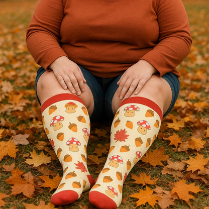Plusock Plus Size Mushroom Maple Leaf Compression Socks(3 Pairs) - image 2