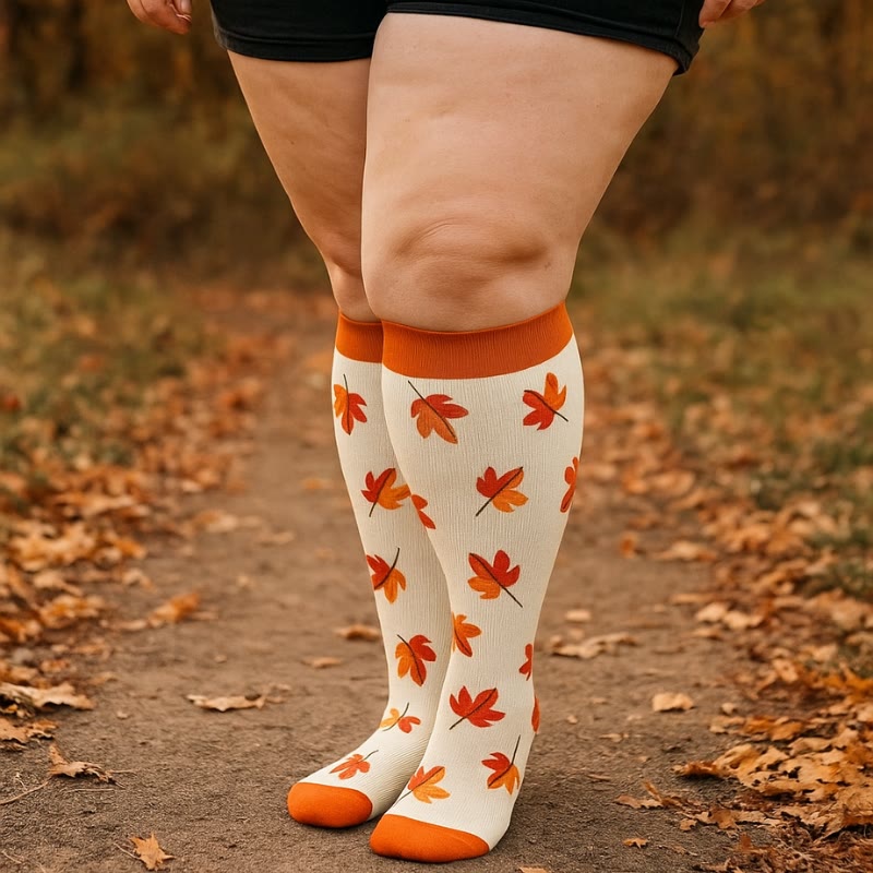 Plusock Plus Size Mushroom Maple Leaf Compression Socks(3 Pairs) - image 1