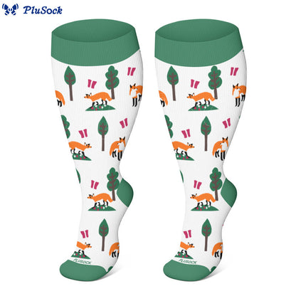 Plusock Plus Size Fox Flower Tree Compression Socks(3 Pairs) - image 2