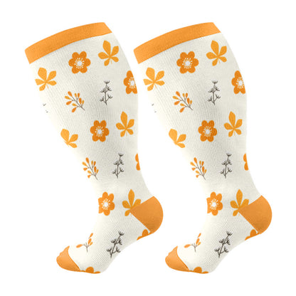 Plusock Plus Size Fox Flower Tree Compression Socks(3 Pairs) - Yellow(1 Pair) - 4XL - image 6