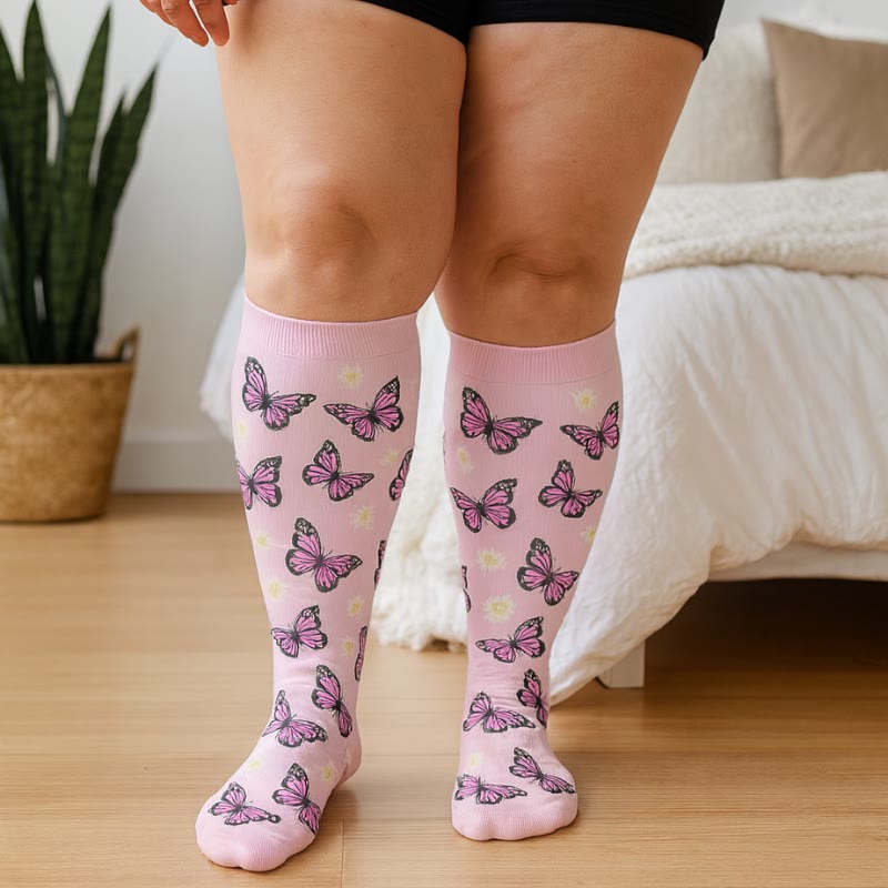 Plusock Plus Size Butterfly Flower Series Compression Socks(3 Pairs) - image 1