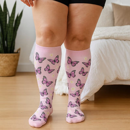 Plusock Plus Size Butterfly Flower Series Compression Socks(3 Pairs) - image 1
