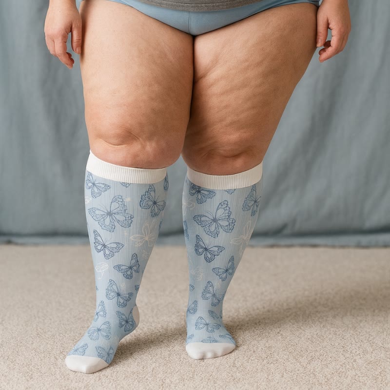 Plusock Plus Size Butterfly Flower Series Compression Socks(3 Pairs) - image 2