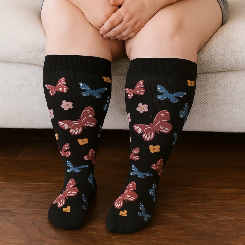Plusock Plus Size Butterfly Flower Series Compression Socks(3 Pairs) - image 3