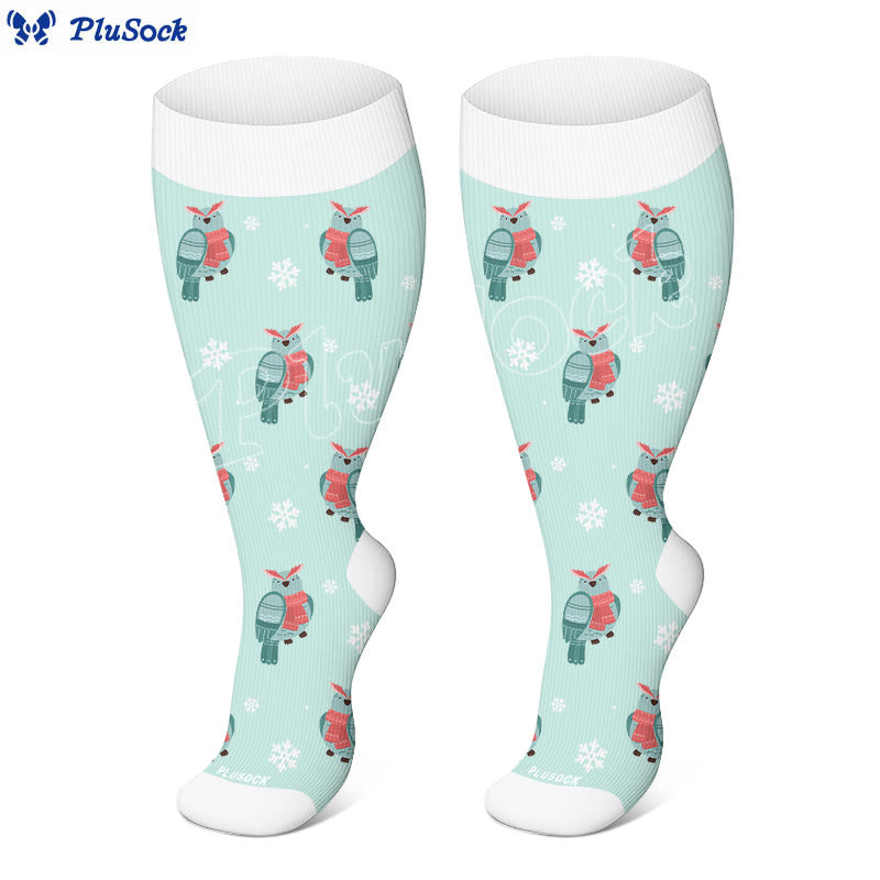 Plusock Plus Size Winter Owl Squirrel Bird Compression Socks(3 Pairs) - image 4