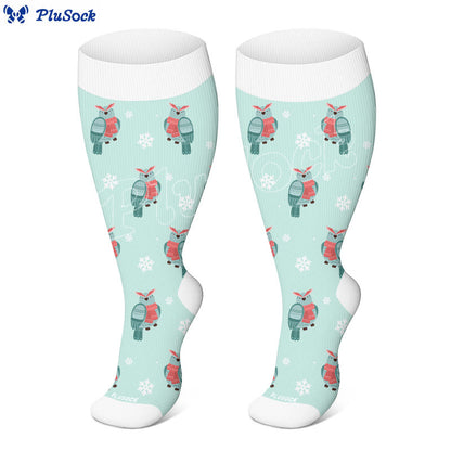 Plusock Plus Size Winter Owl Squirrel Bird Compression Socks(3 Pairs) - image 4