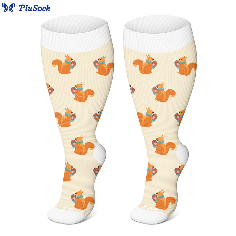 Plusock Plus Size Winter Owl Squirrel Bird Compression Socks(3 Pairs) - image 3