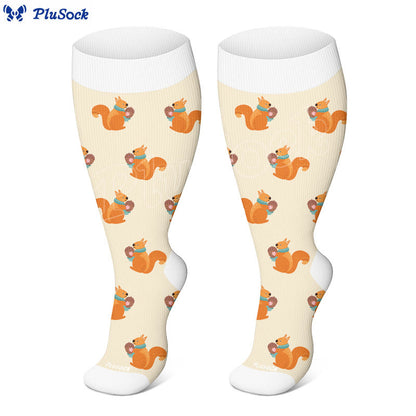 Plusock Plus Size Winter Owl Squirrel Bird Compression Socks(3 Pairs) - image 3