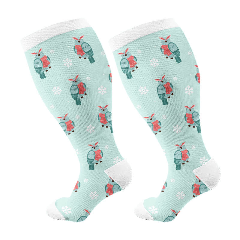 Plusock Plus Size Winter Owl Squirrel Bird Compression Socks(3 Pairs) - Blue(1 Pair) - 4XL - image 7